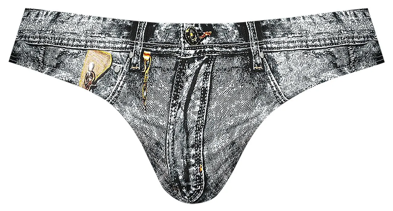 Bekleidung_Herren Power_Herrenunterwäsche Male Power 440-286 Schmutziger Denim Stringfarbe Denim-Druck