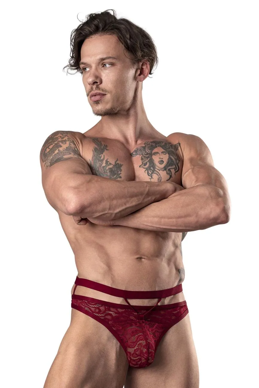 Bekleidung_Herren Power_Herrenunterwäsche Male Power 446-289 Lucifer Ausschnitt Riemchen-Tanga Farbe Burgunder