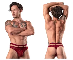 Bekleidung_Herren Power_Herrenunterwäsche Male Power 446-289 Lucifer Ausschnitt Riemchen-Tanga Farbe Burgunder