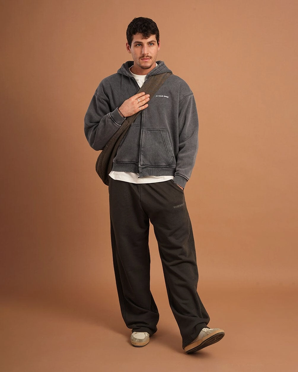 Dark Grey Washed Boxy Zip-Up Hoodie