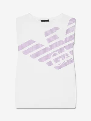 Emporio Armani Mädchen Ärmelloses Logo-Kleid in Weiß