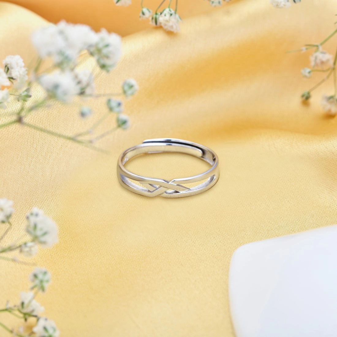 Eternal Strength Rhodium-Plated 925 Sterling Silver Weave Ring for Him (Adjustable)