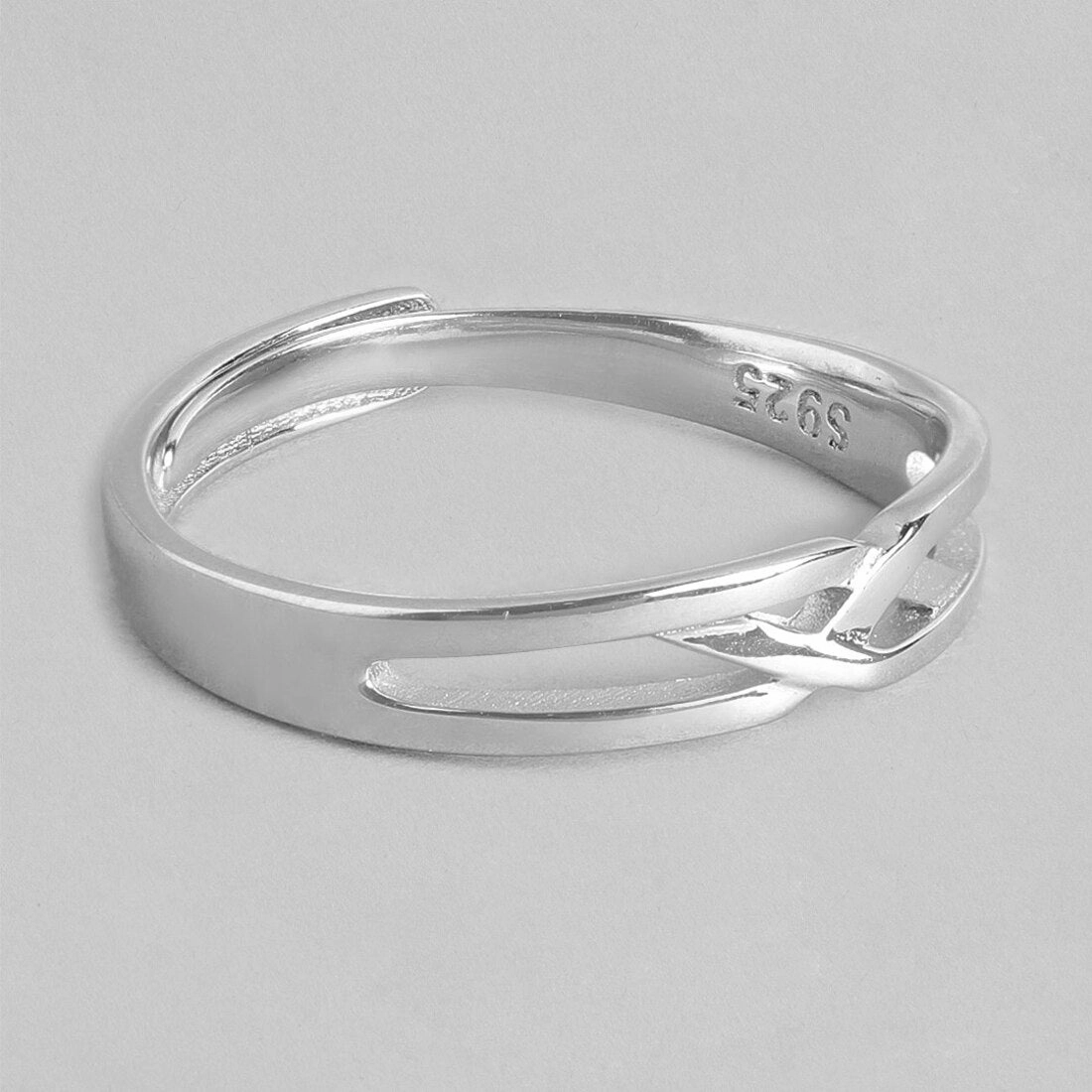 Eternal Strength Rhodium-Plated 925 Sterling Silver Weave Ring for Him (Adjustable)