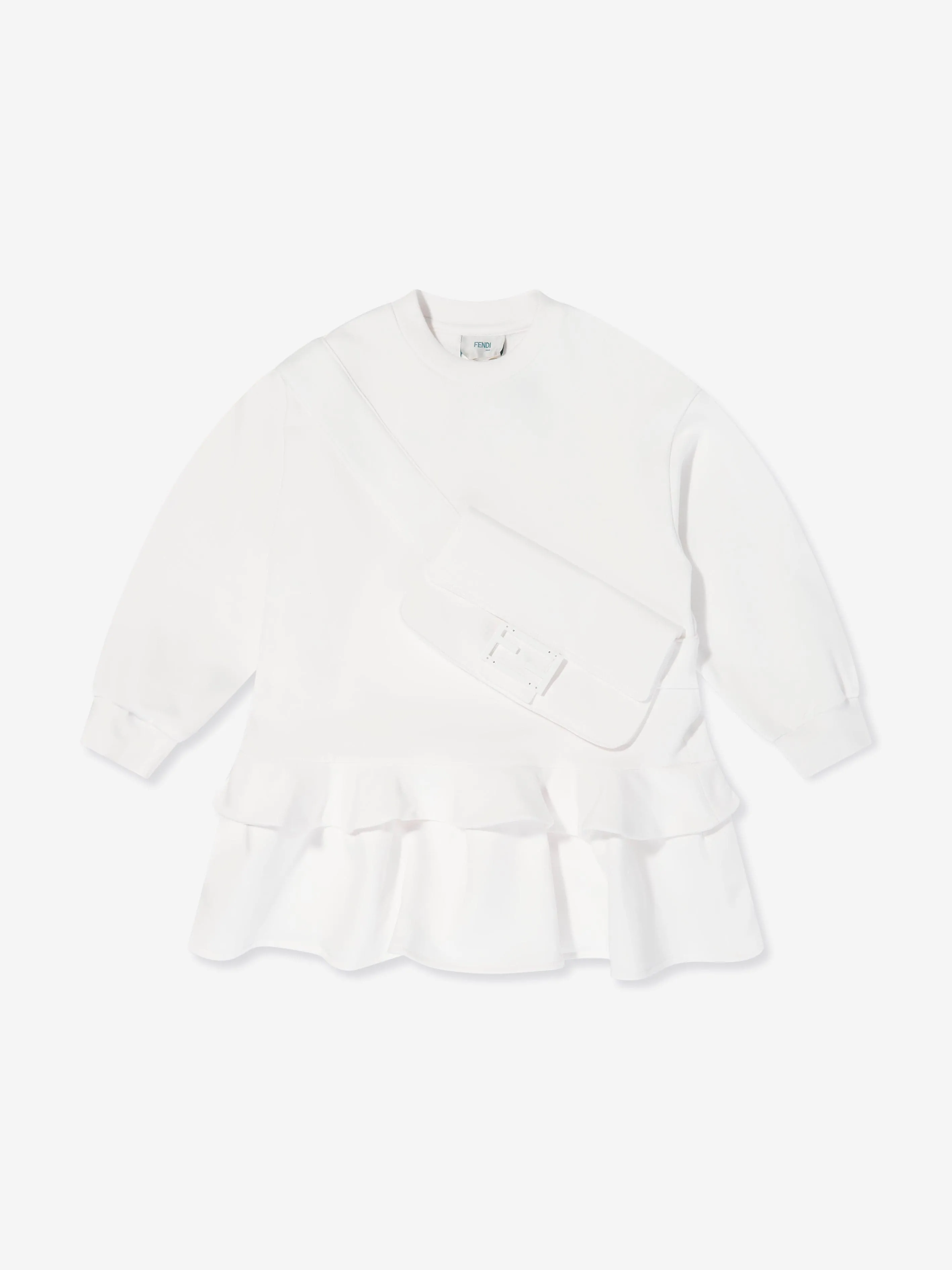 Fendi Girls Baguette Pocket Sweaterkleid in Weiß
