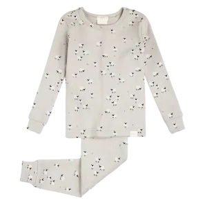 FIRSTS Flauschiges Schaf-Print auf Lunar Rock Rippen-Pyjama-Set