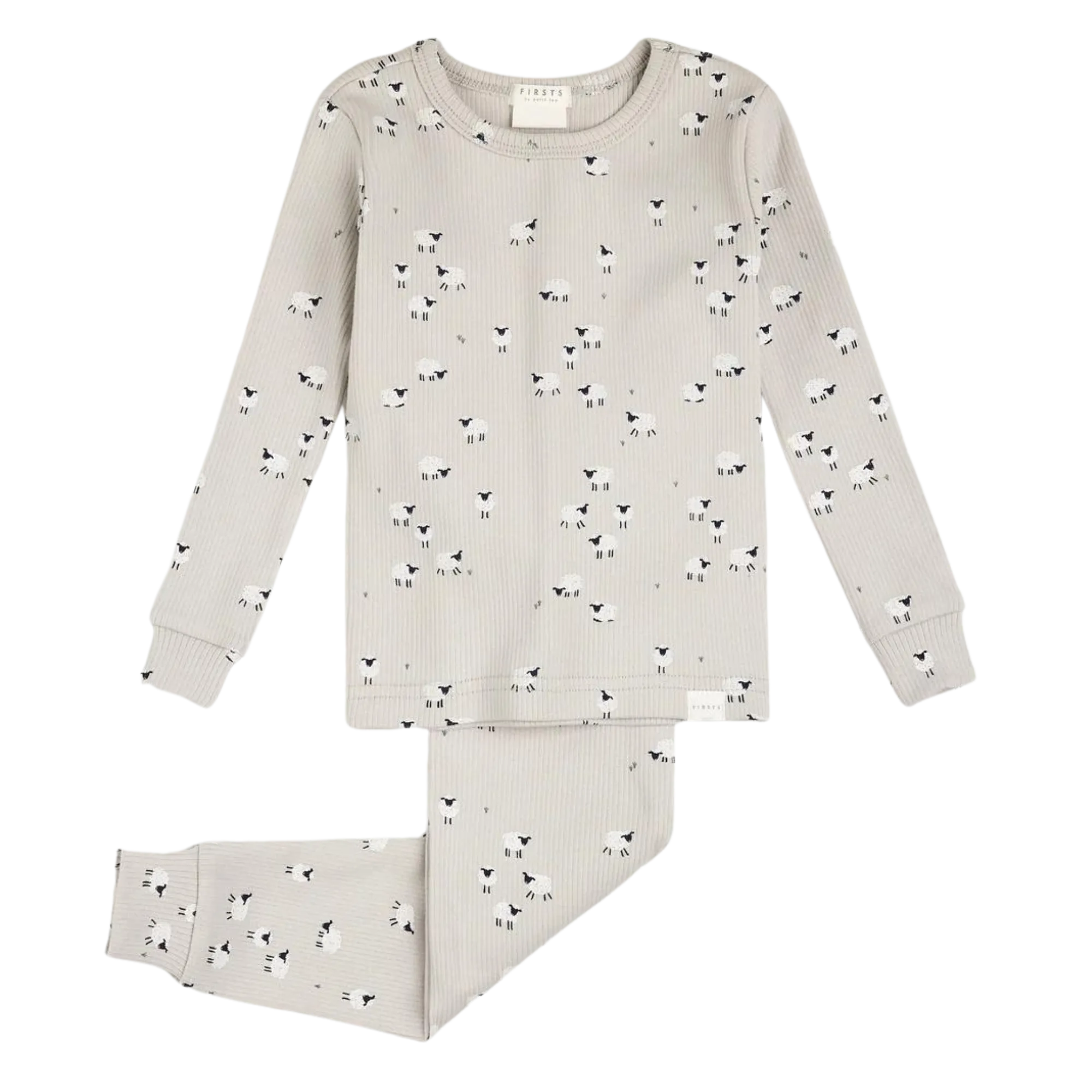 FIRSTS Flauschiges Schaf-Print auf Lunar Rock Rippen-Pyjama-Set