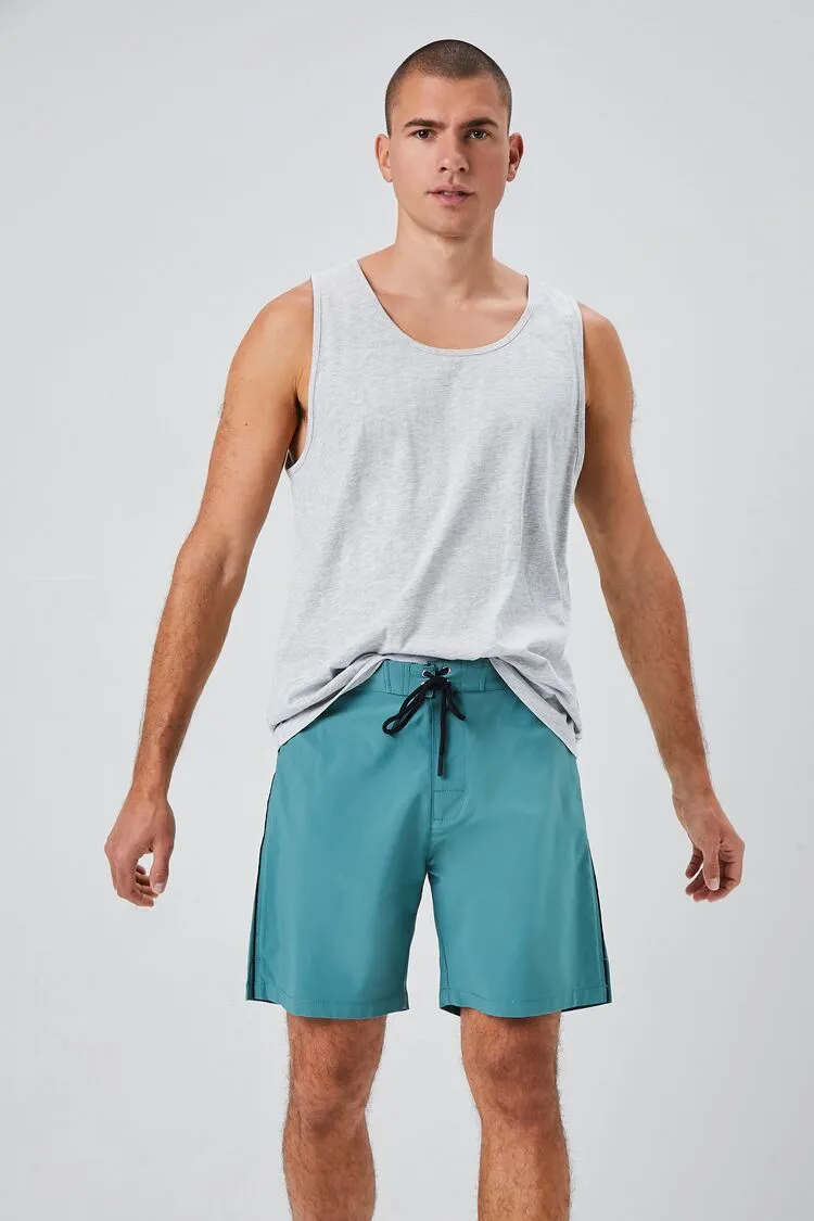 Forever 21 Herren Badehose mit Schnürung und Kontrastbesatz Grün/Schwarz Forever 21