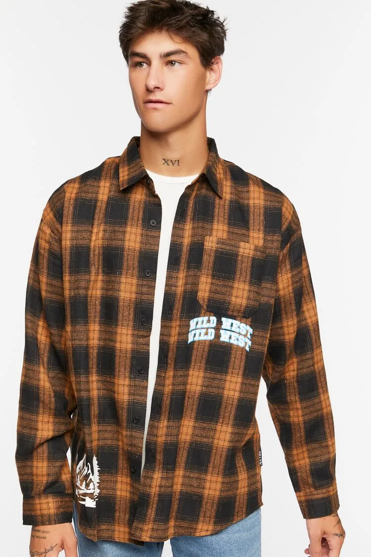 Forever 21 Herren Karo Wildwest Grafik Shirt Braun/Mehrfarbig Forever 21