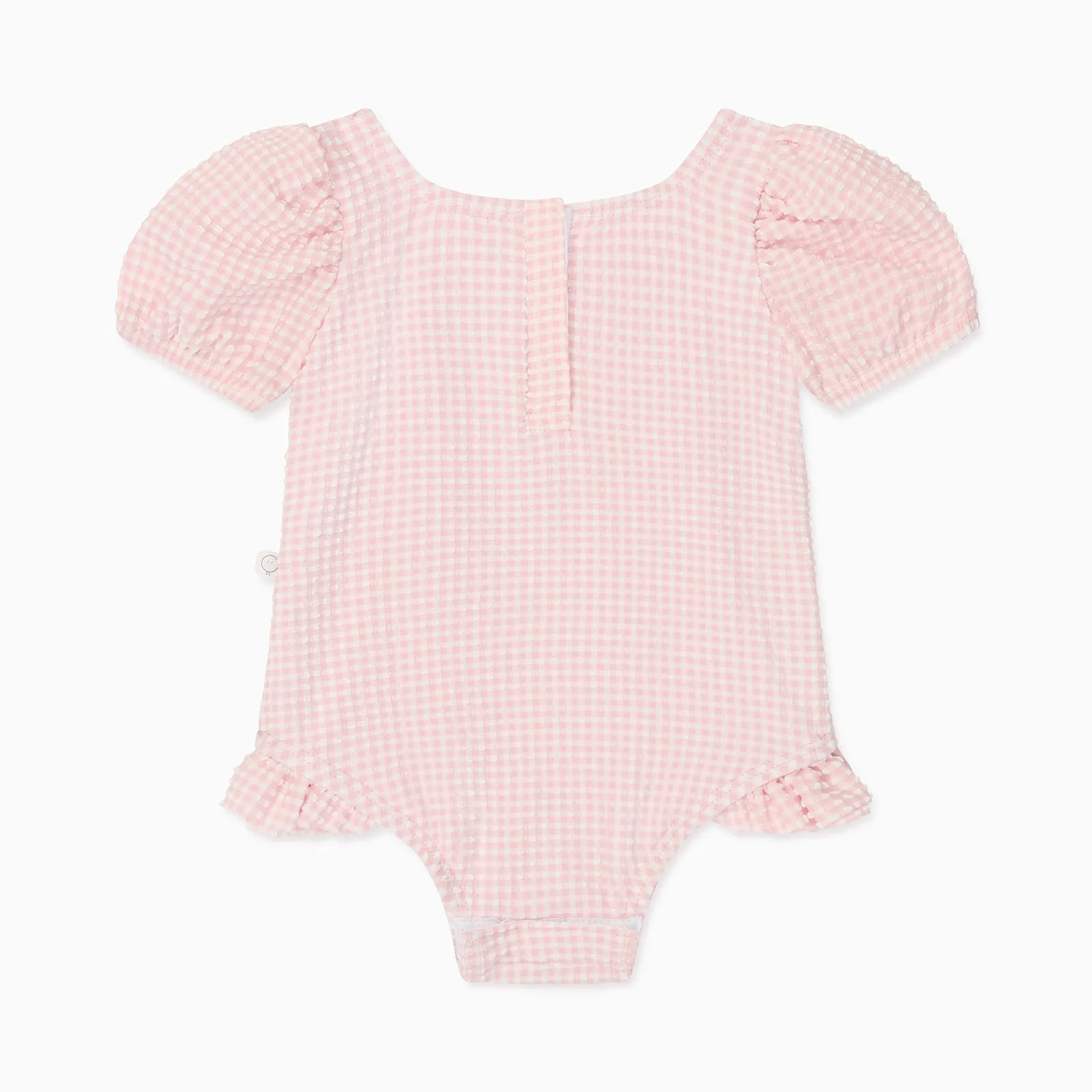 Gingham Seersucker Puff-Ärmel Badeanzug