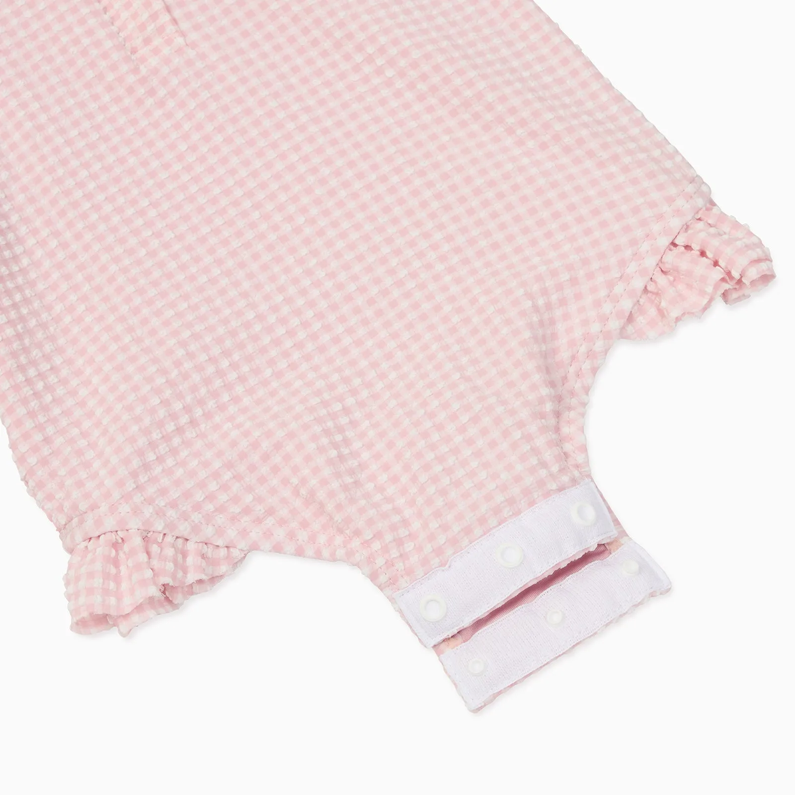 Gingham Seersucker Puff-Ärmel Badeanzug