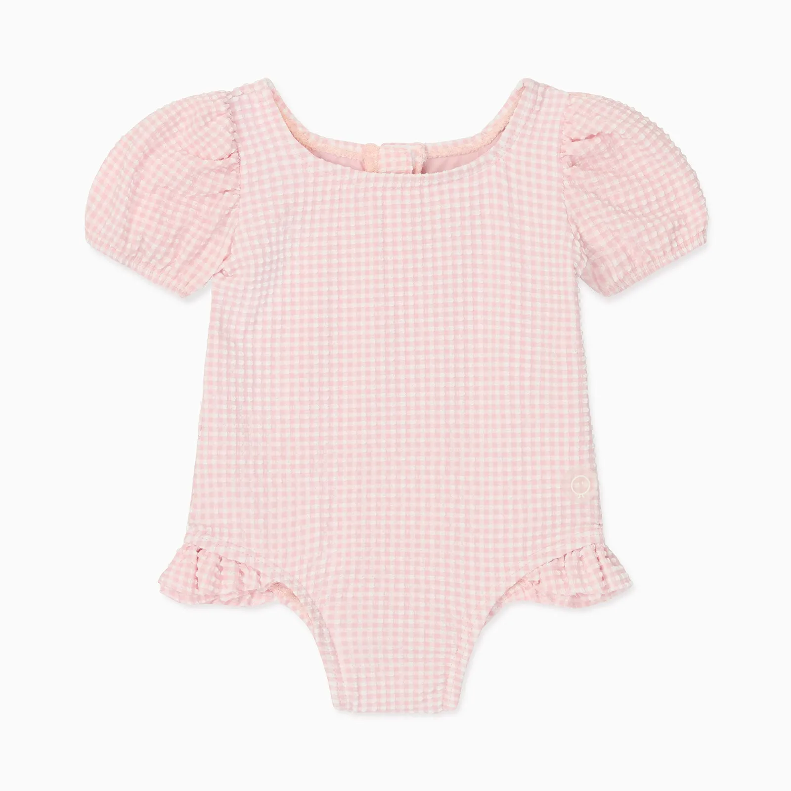 Gingham Seersucker Puff-Ärmel Badeanzug