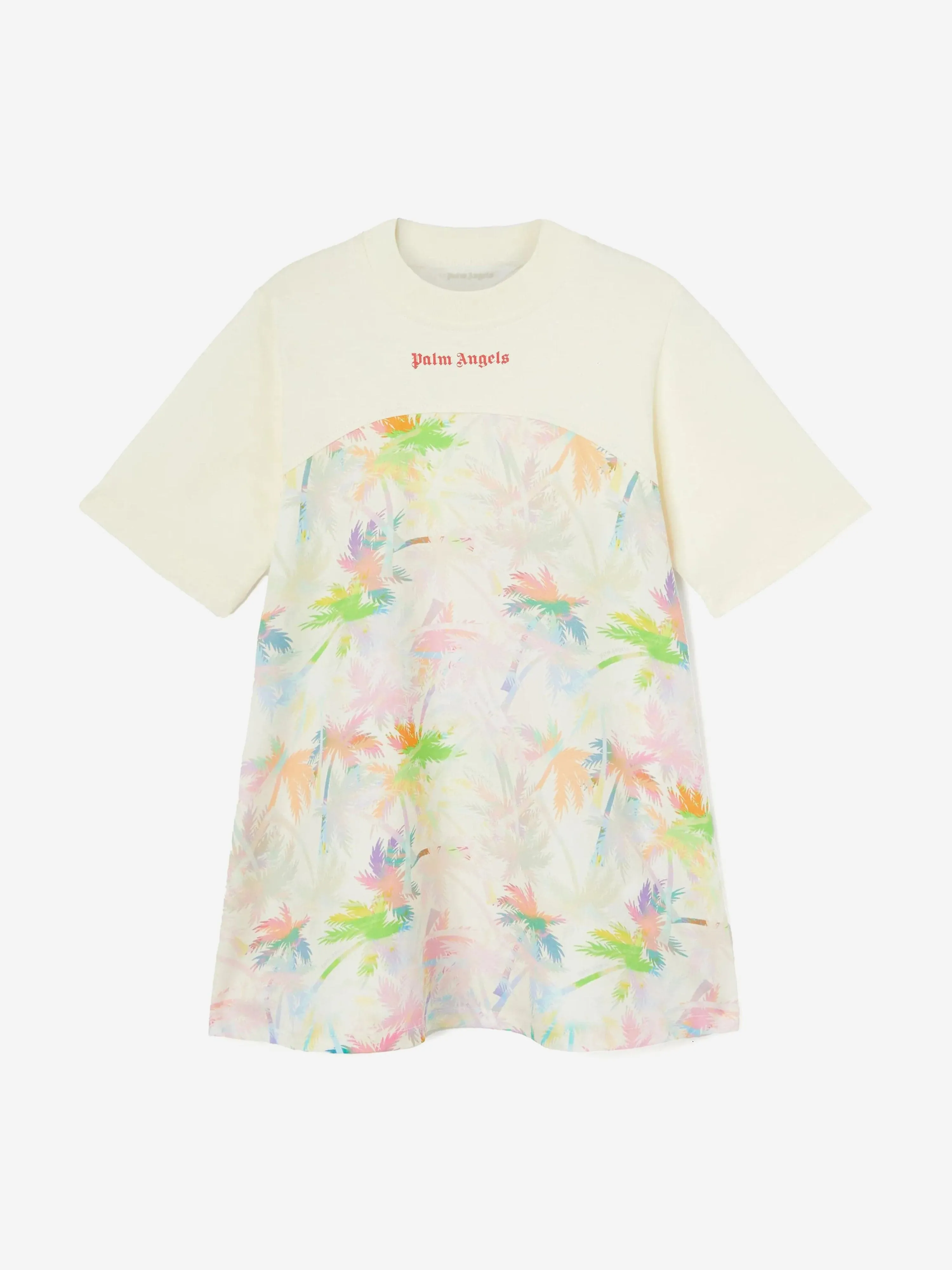Mädchen AOP Palms T-Shirt-Kleid in Elfenbein