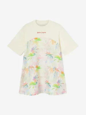 Mädchen AOP Palms T-Shirt-Kleid in Elfenbein