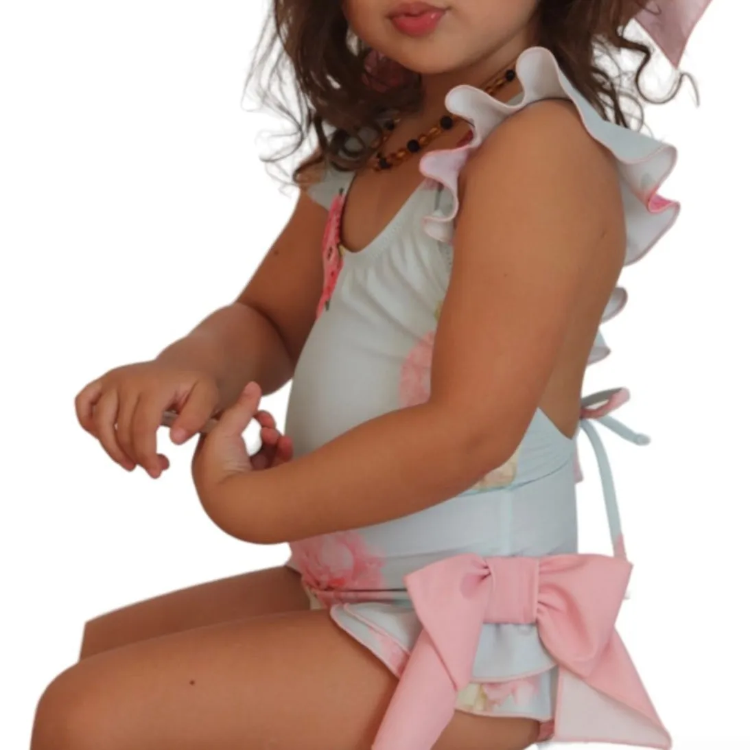Mädchen Aqua Rose Print Badeanzug