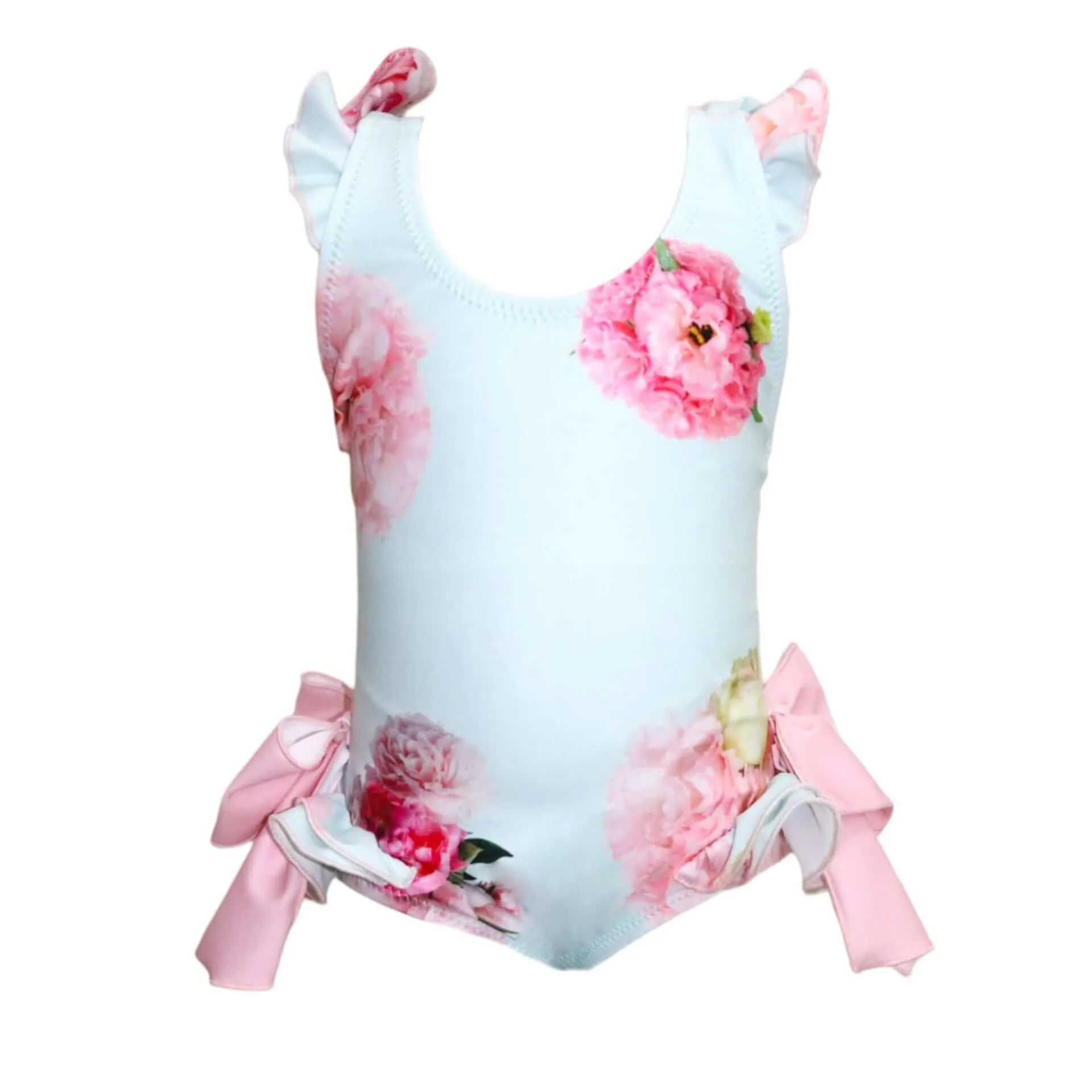 Mädchen Aqua Rose Print Badeanzug
