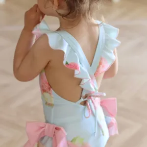 Mädchen Aqua Rose Print Badeanzug