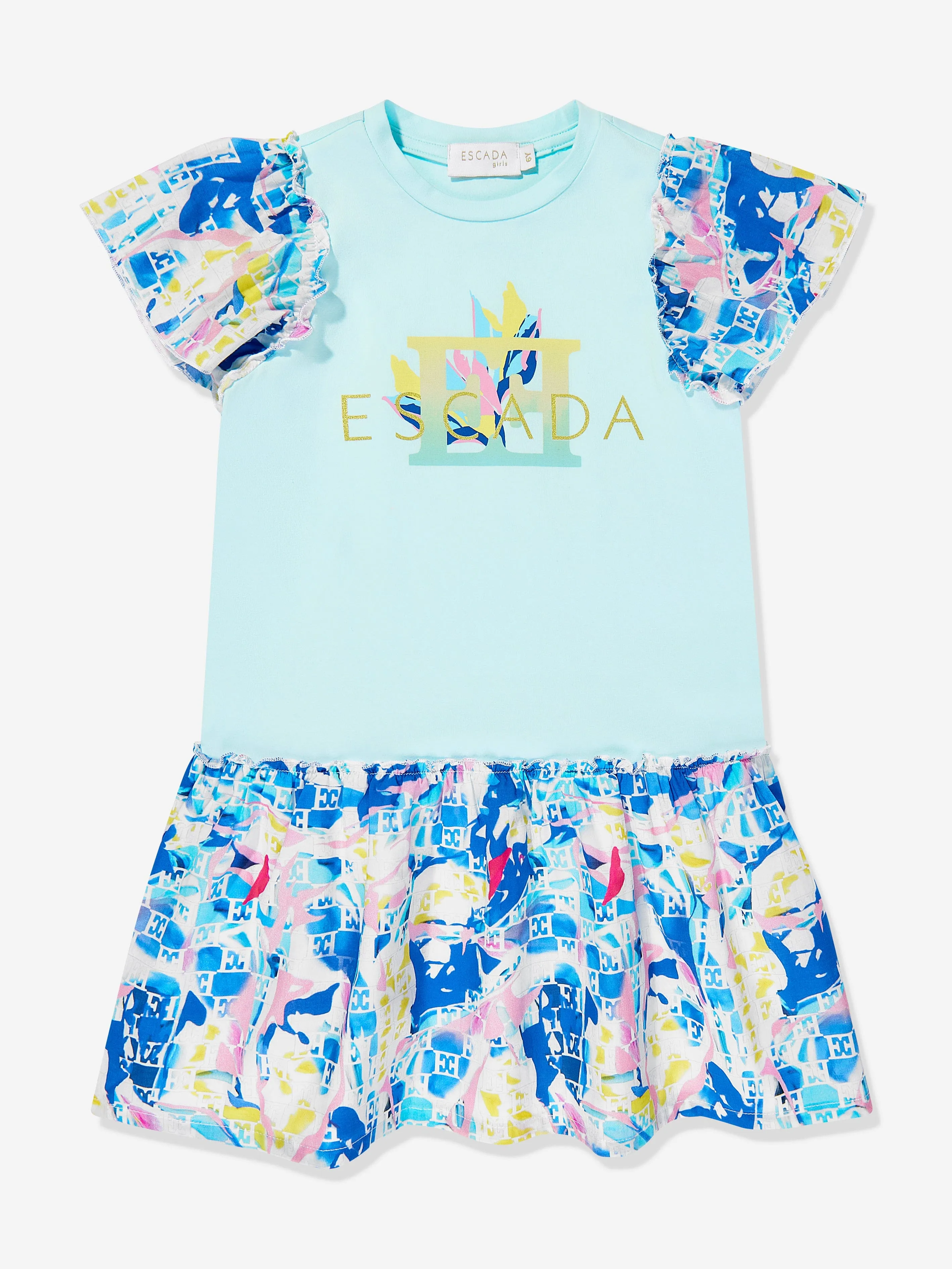 Mädchen Batiste Bedrucktes Kleid in Blau