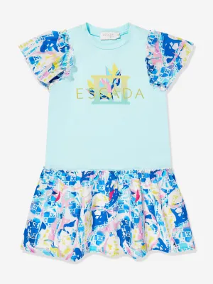 Mädchen Batiste Bedrucktes Kleid in Blau