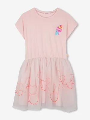 Mädchen Bi-Material Kleid in Rosa