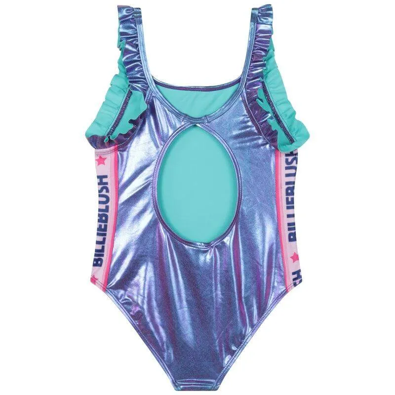 Mädchen Blau Metallisch Badeanzug