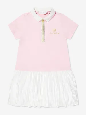 Mädchen Baumwoll Plissé Logo Kleid in Rosa