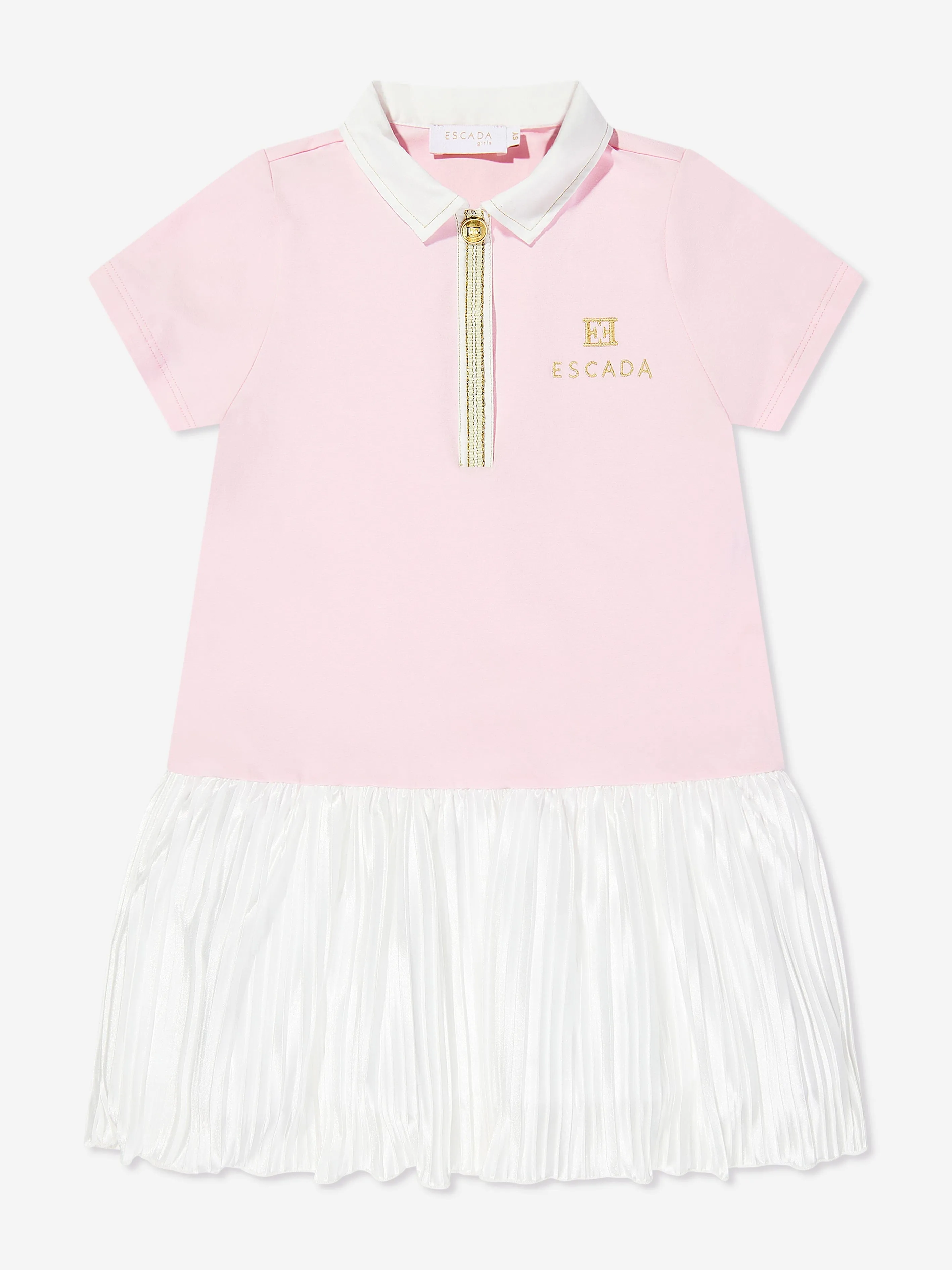 Mädchen Baumwoll Plissé Logo Kleid in Rosa