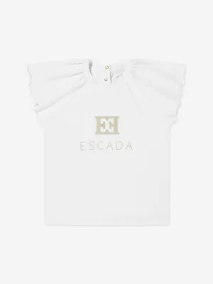 Mädchen besticktes Logo-Kleid in Weiß