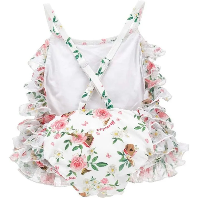 Mädchen Blumen Rüschen Badeanzug