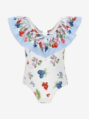 Mädchen Frucht- und Blumen-Badeanzug in Blau