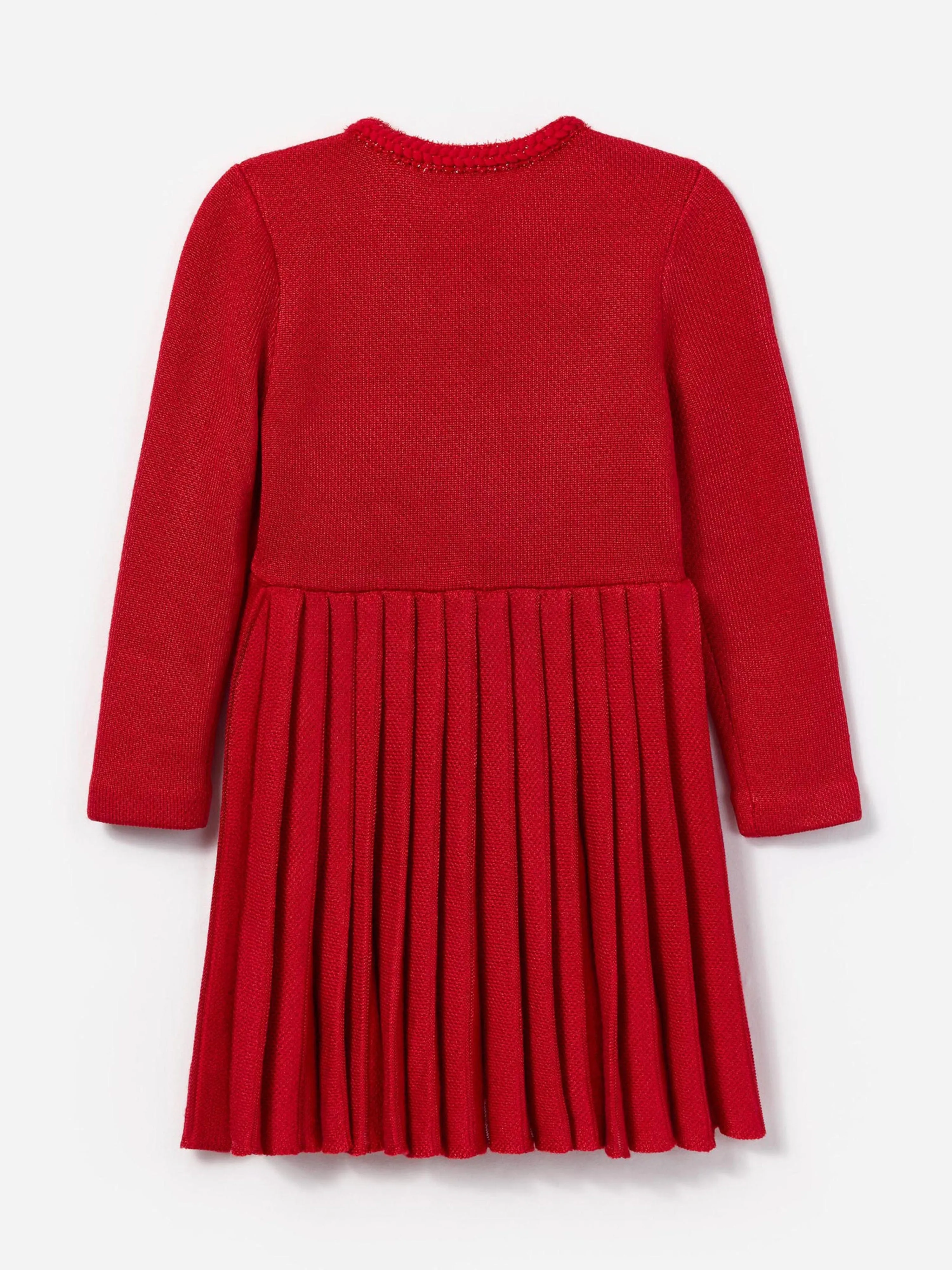 Rotes Mädchen Strickkleid mit Plissee