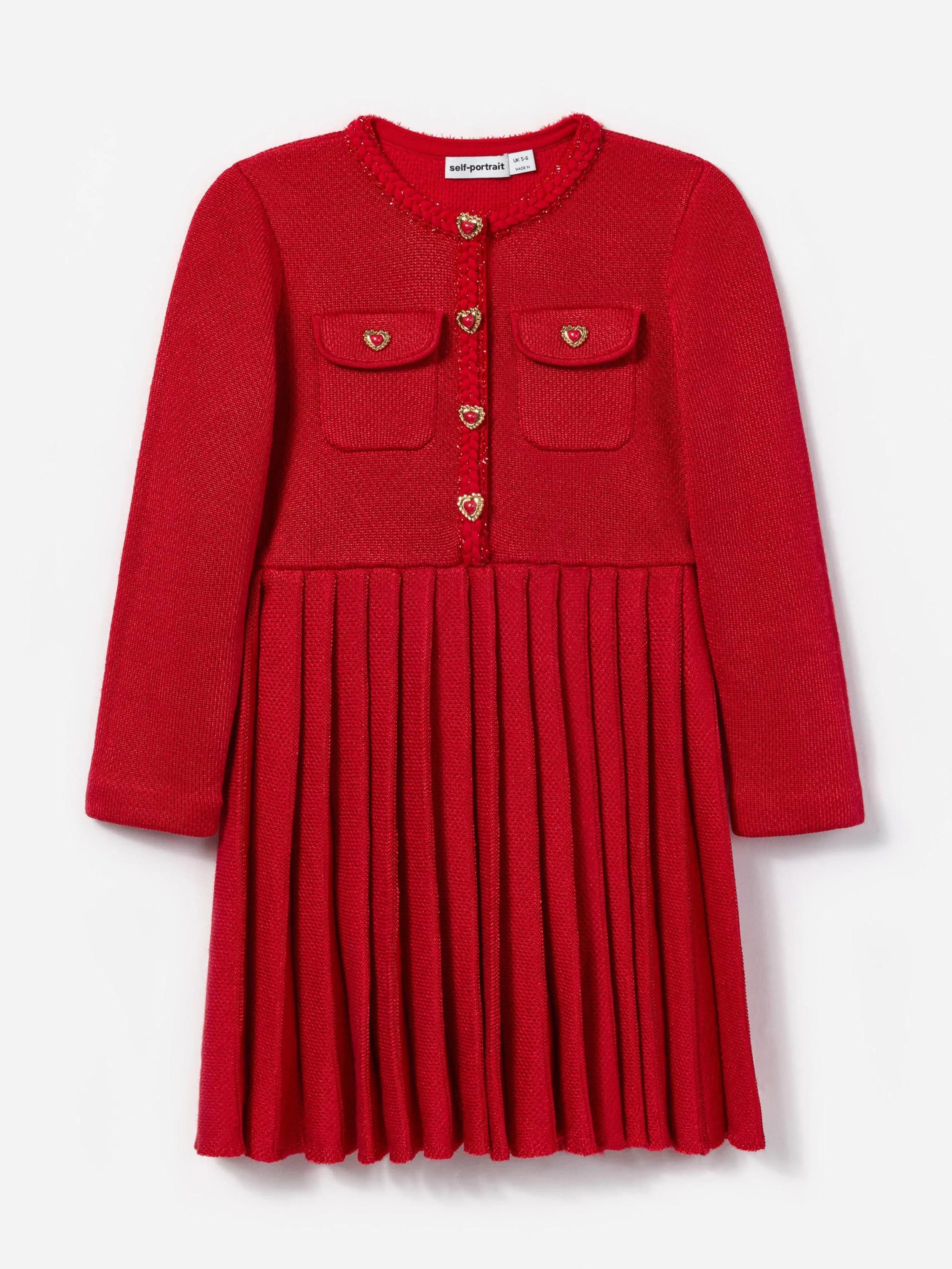 Rotes Mädchen Strickkleid mit Plissee
