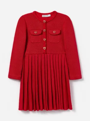 Rotes Mädchen Strickkleid mit Plissee