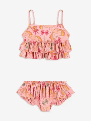 Mädchen Regenbogen Schleife Manuca Rüschen Bikini in Rosa