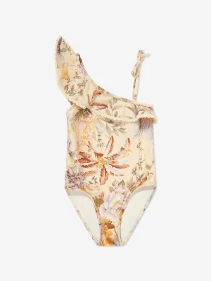 Mädchen Tallow Rüschen Ein-Schulter Badeanzug in Beige