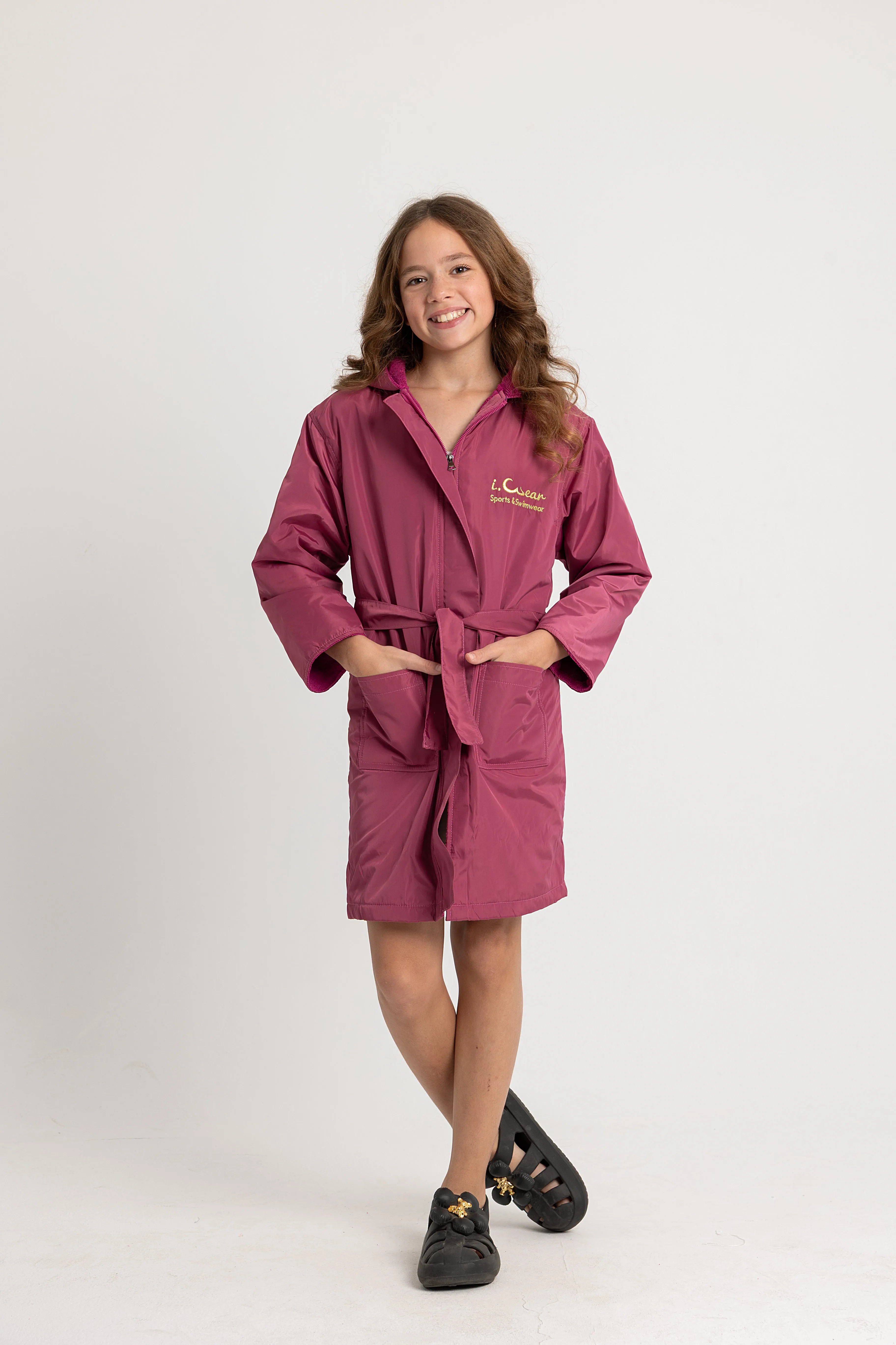 Mädchen wasserdichter Bademantel – Kaschmir Pink