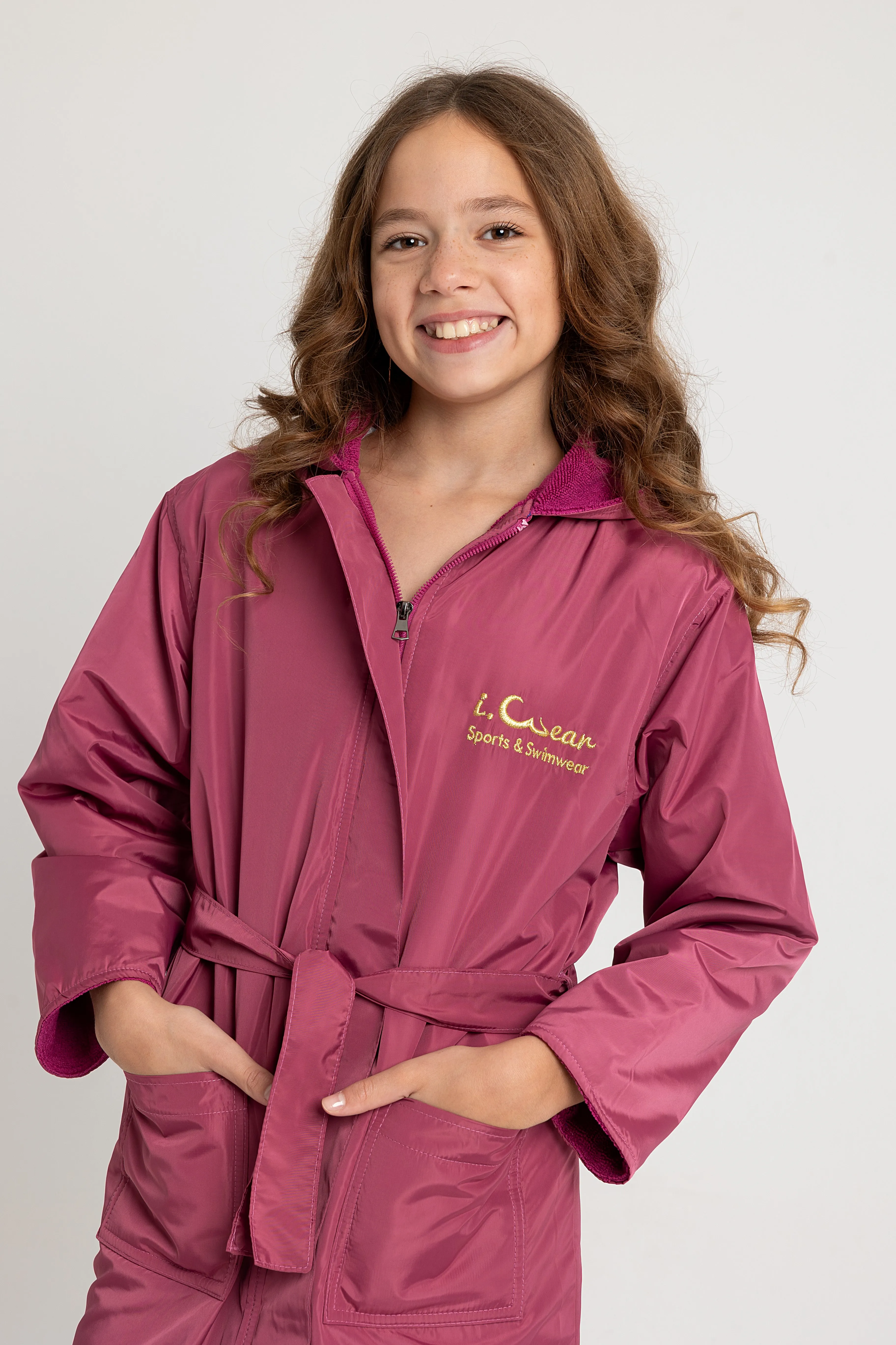 Mädchen wasserdichter Bademantel – Kaschmir Pink