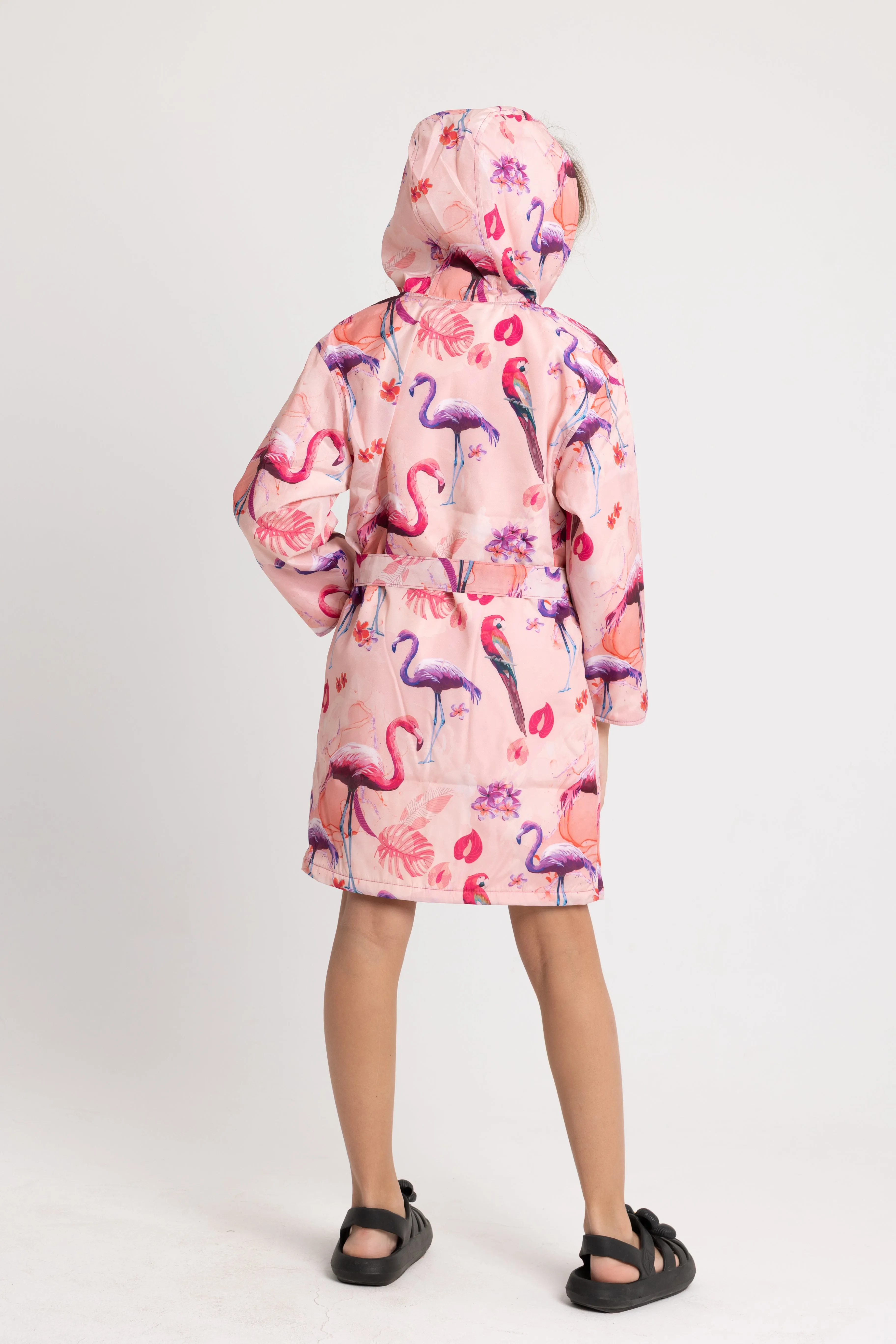 Mädchen wasserdichter Bademantel – Rosa Flamingo Design