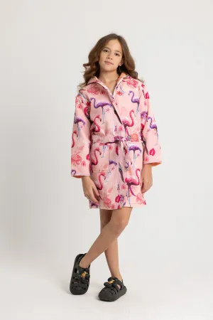 Mädchen wasserdichter Bademantel – Rosa Flamingo Design