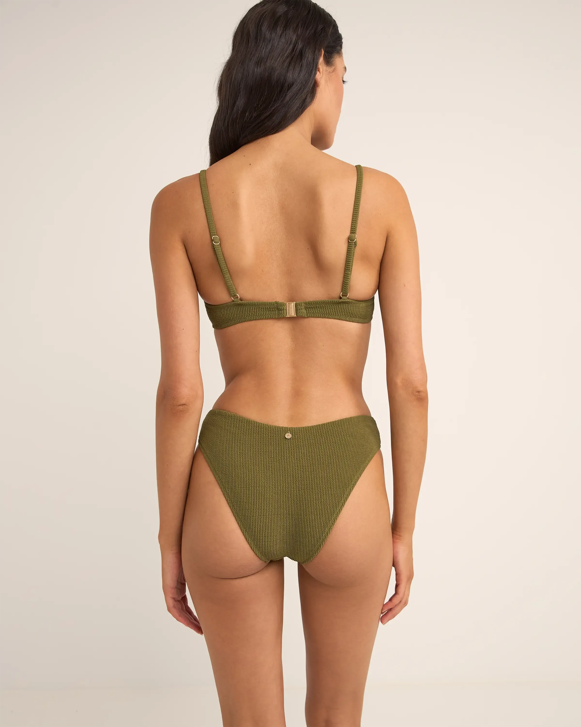 Isla Rippenring Front Trilete Bikini-Oberteil in Efeu