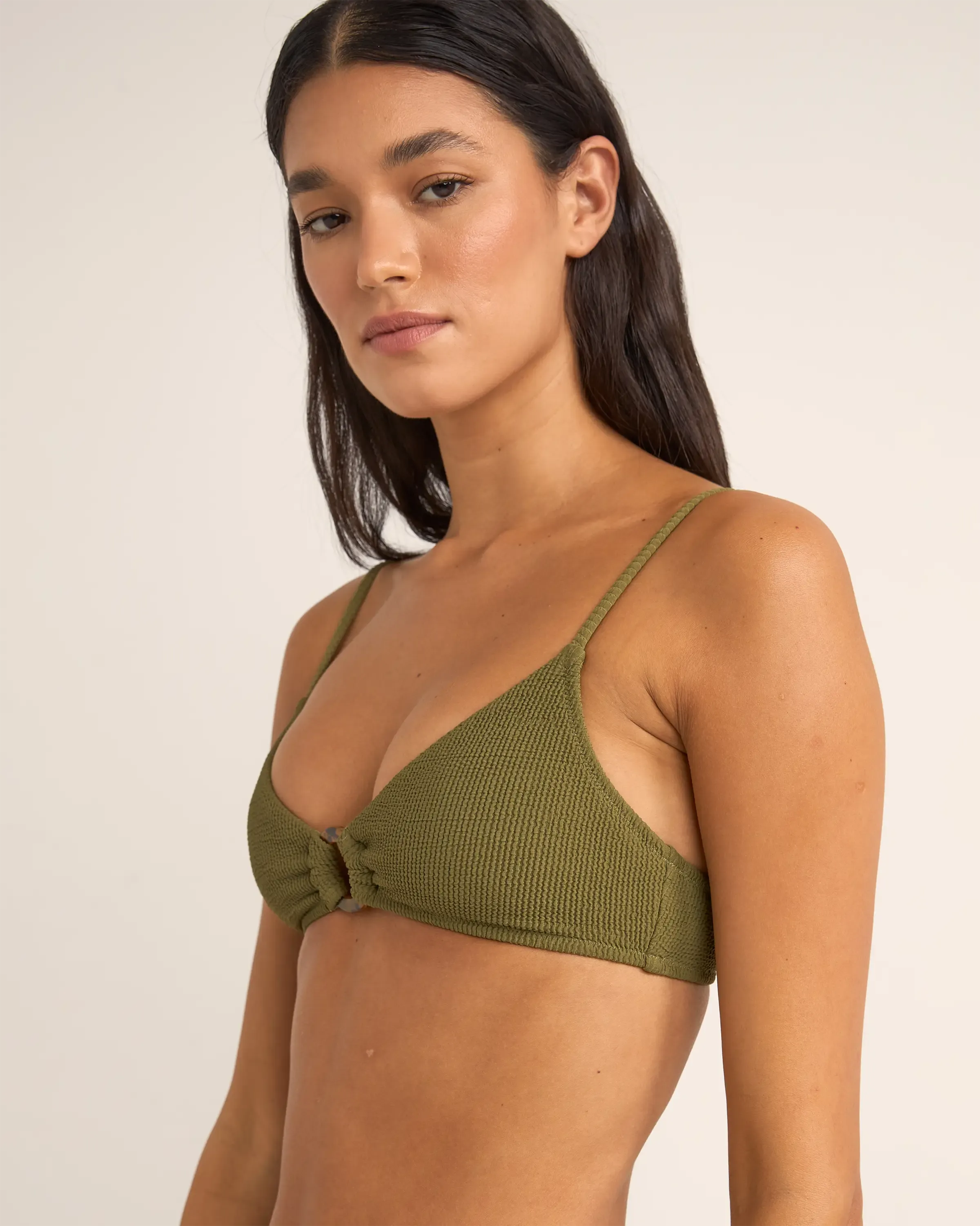 Isla Rippenring Front Trilete Bikini-Oberteil in Efeu