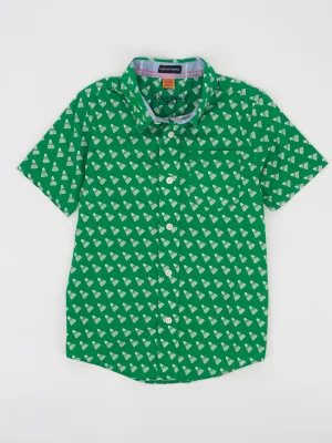 Kinder Jungen Badminton bedrucktes Seitentaschen Shirt, Grün