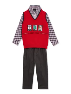 Kinder 3-teiliges besticktes Weihnachts-Oberteil & Hose Set, Mehrfarbig