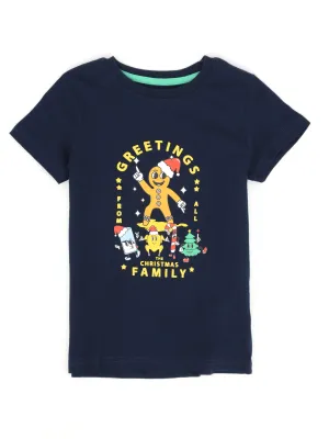 Kinder Jungen Grafik bedrucktes Weihnachts-T-Shirt, Marineblau