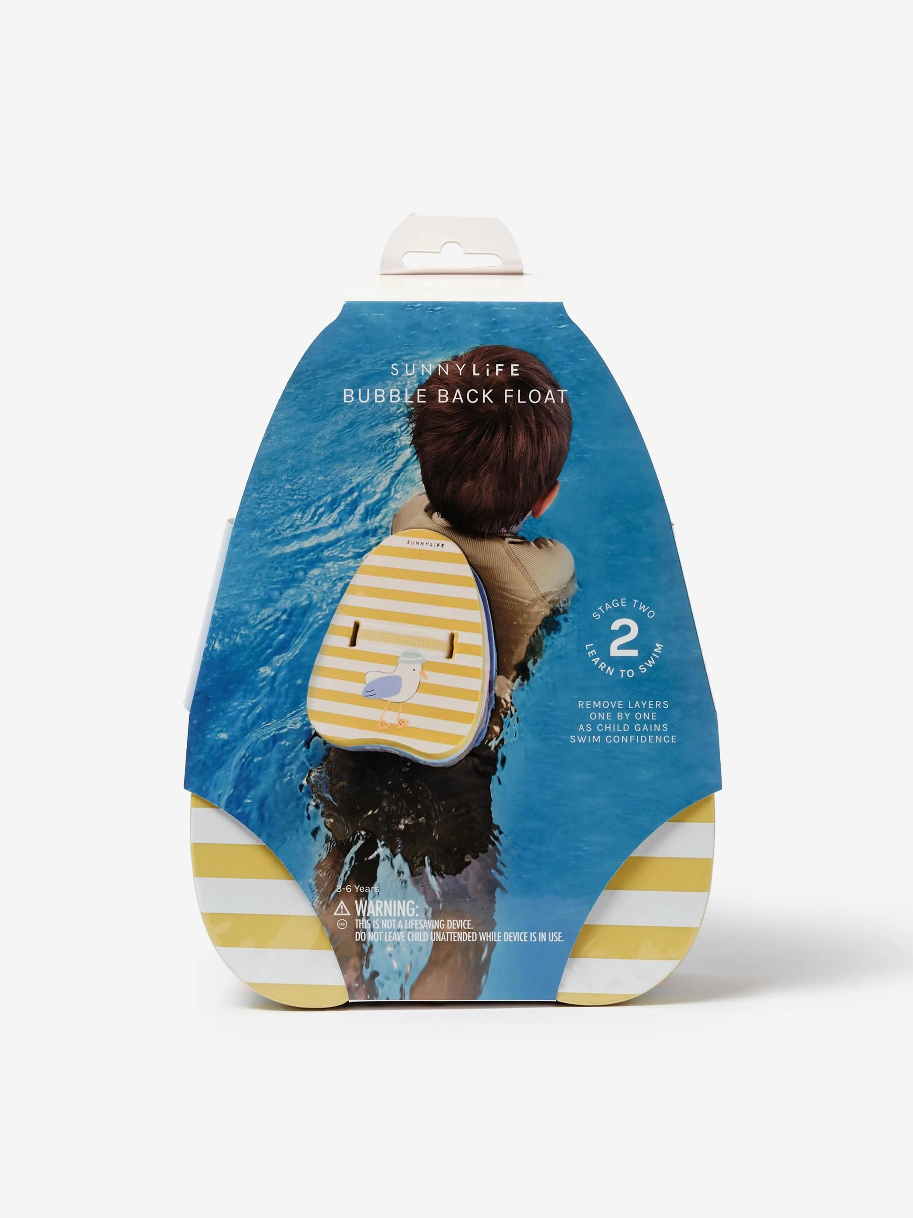 Kinder gestreifter Bubble-Rücken-Schwimmflügel Sid die Möwe in Gelb (23cm)