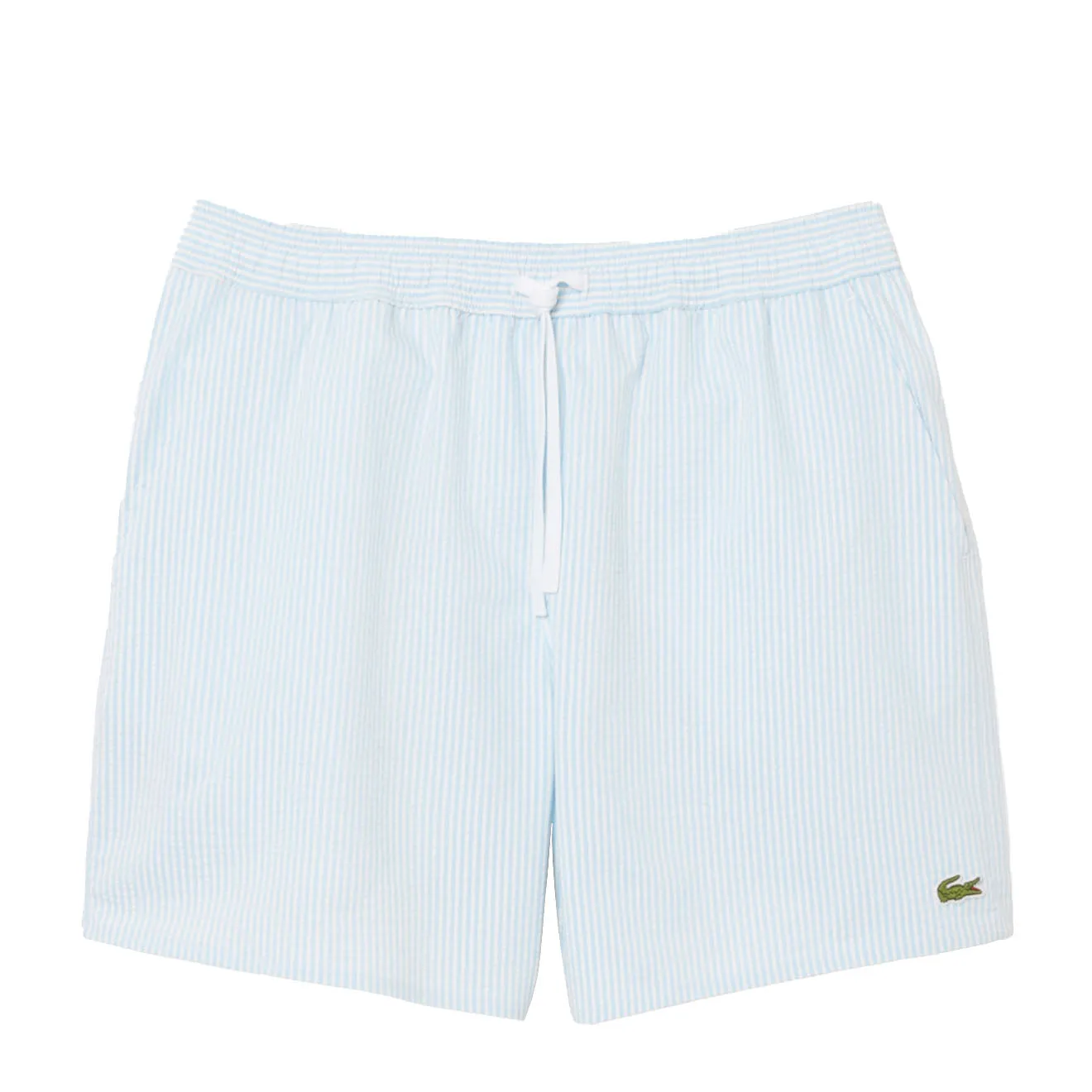 Lacoste Mid Length Striped Textured Swim Trunks Weiß/Hellblau