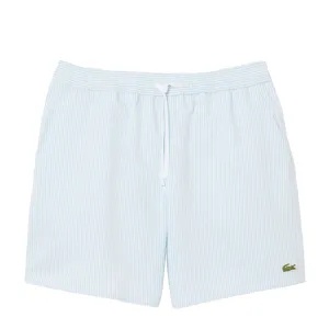 Lacoste Mid Length Striped Textured Swim Trunks Weiß/Hellblau