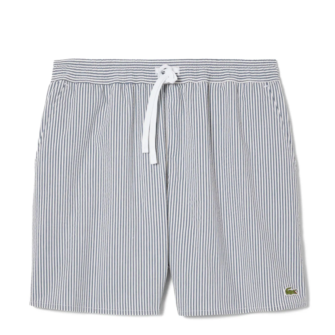 Lacoste Mid Length Striped Textured Swim Trunks Weiß/Marine