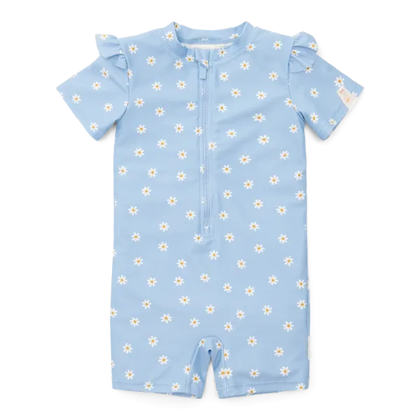 LD Badeanzug Kurzarm Gänseblümchen Blau