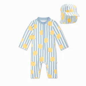 Zitronenfarbenes sonnensicheres Schwimmwesten-Outfit & Hut