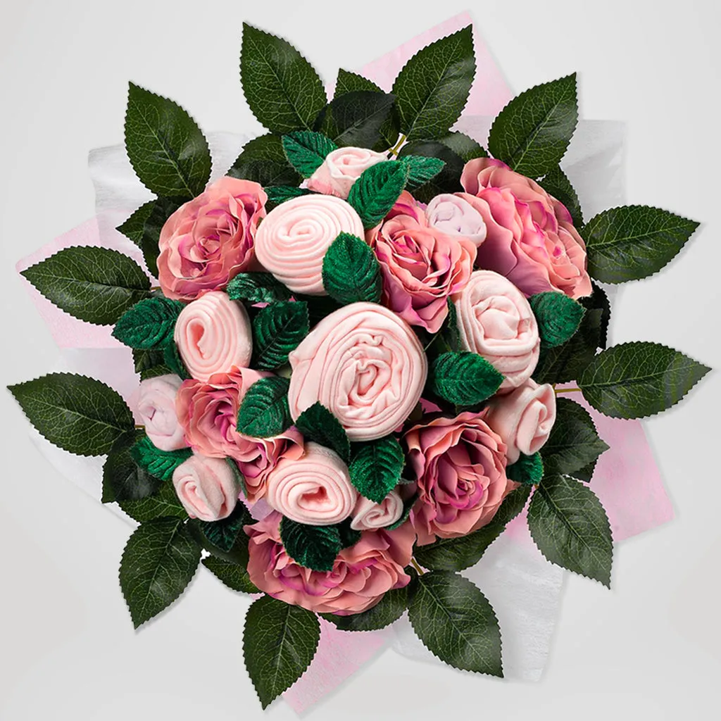 Luxus Rosen Babykleidung Strauß und personalisiertes Babyhandtuch - Rosa
